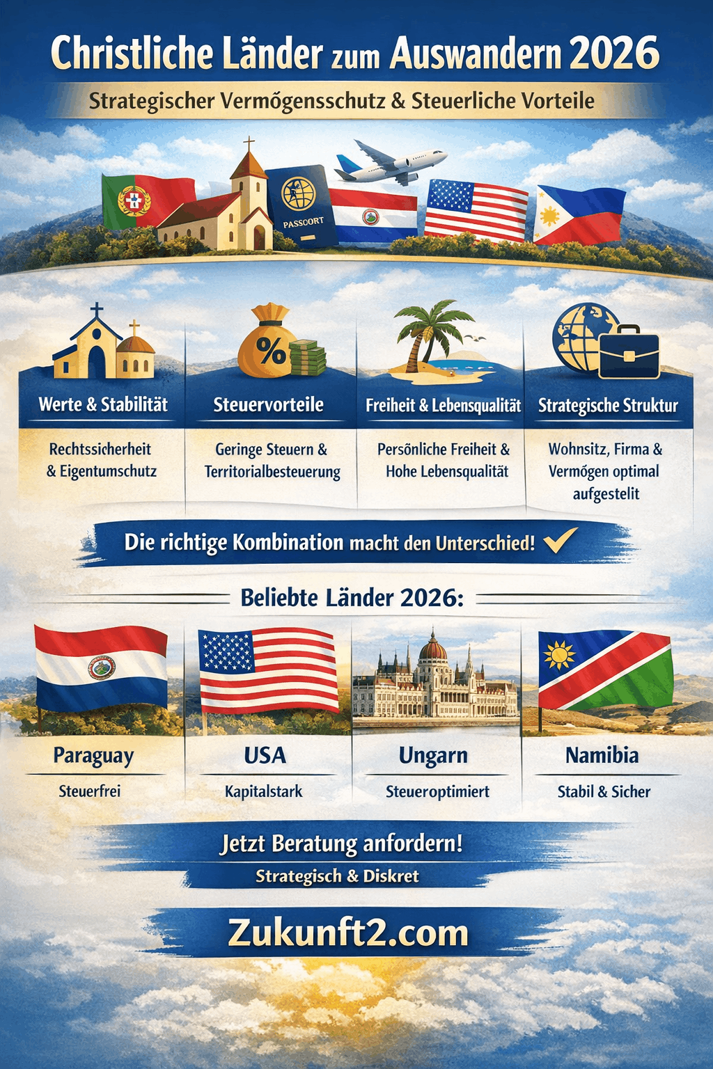 Christliche Länder zum Auswandern 2026 Infografik Christliche Länder zum Auswandern 2026 Infografik