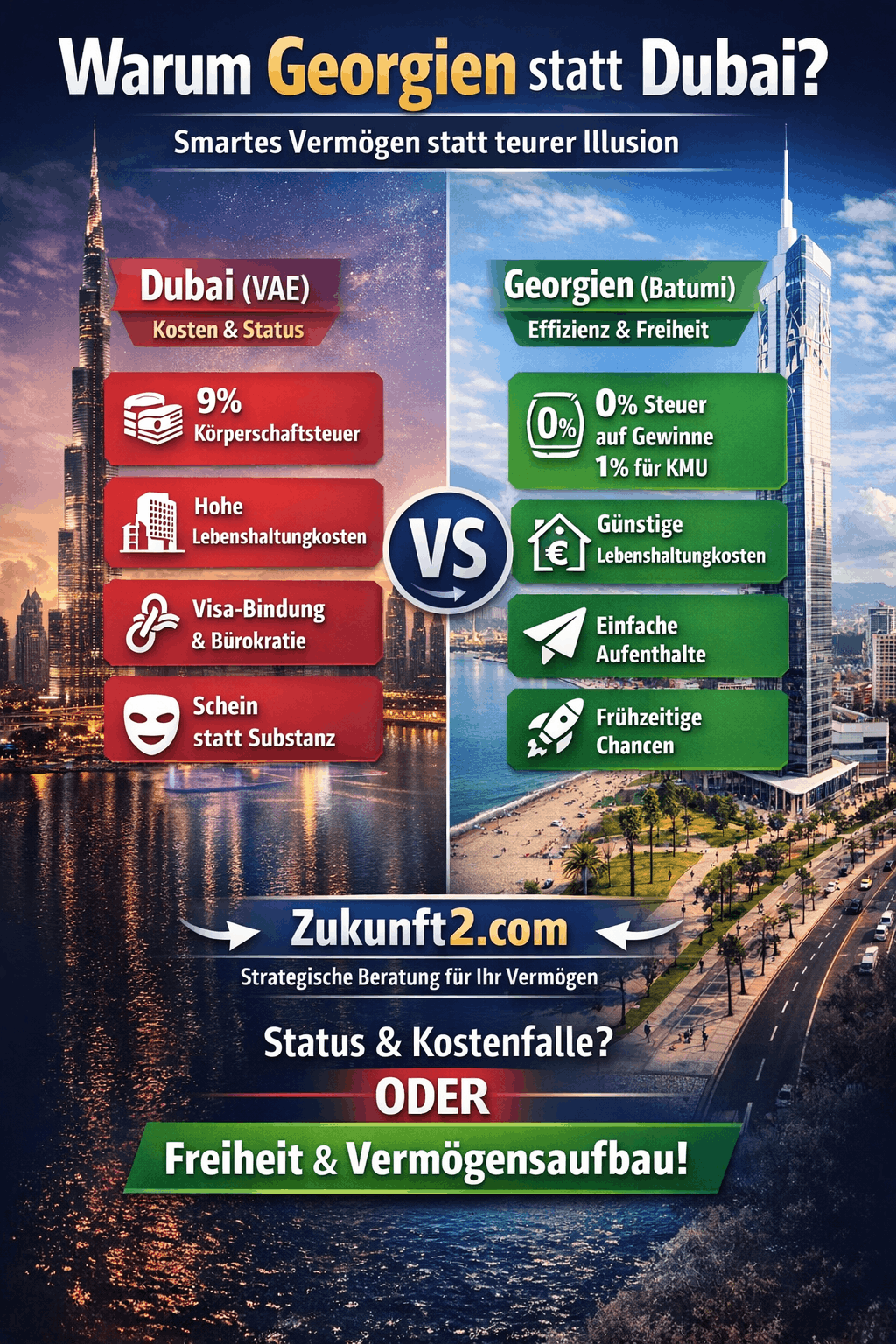 Georgien vs. Dubai Infografik Georgien vs. Dubai Infografik