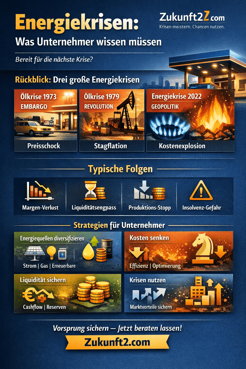 Ölkrisen 1973, 1979 und Energiekrise 2022 Infografik Ölkrisen 1973, 1979 und Energiekrise 2022 Infografik